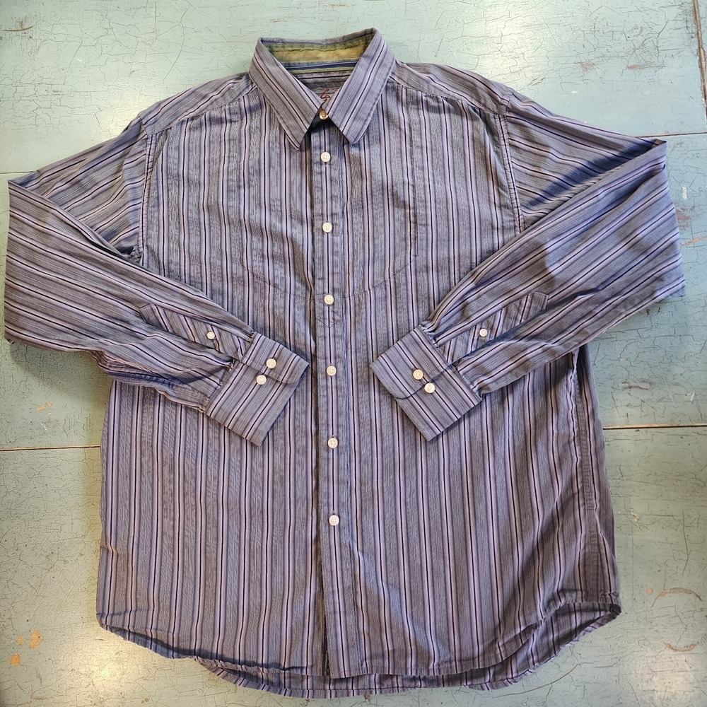 Robert Graham Shirt Men XL Gray Stripe Flip Cuff‎ Button Down Long Sleeve Men